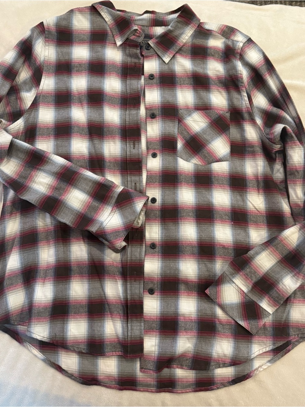 Pendleton Plaid Button-Down Shirt in White, Gray & Burgundy